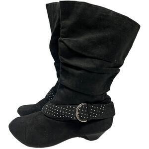 American Eagle AE Boots Black Pointed Toe Mid Calf Studded Buckle Women's 5.5